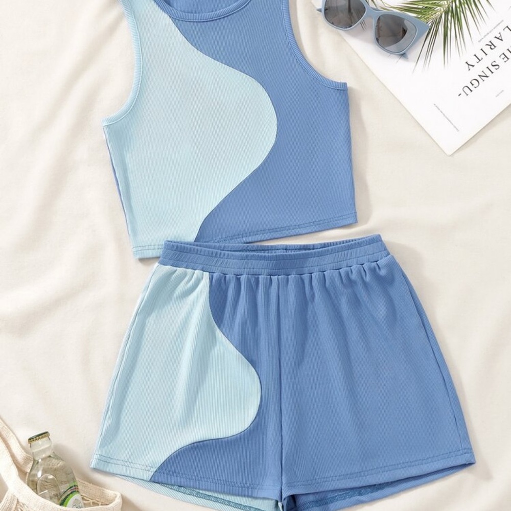 Two Tone Blue Shorts and Top Set